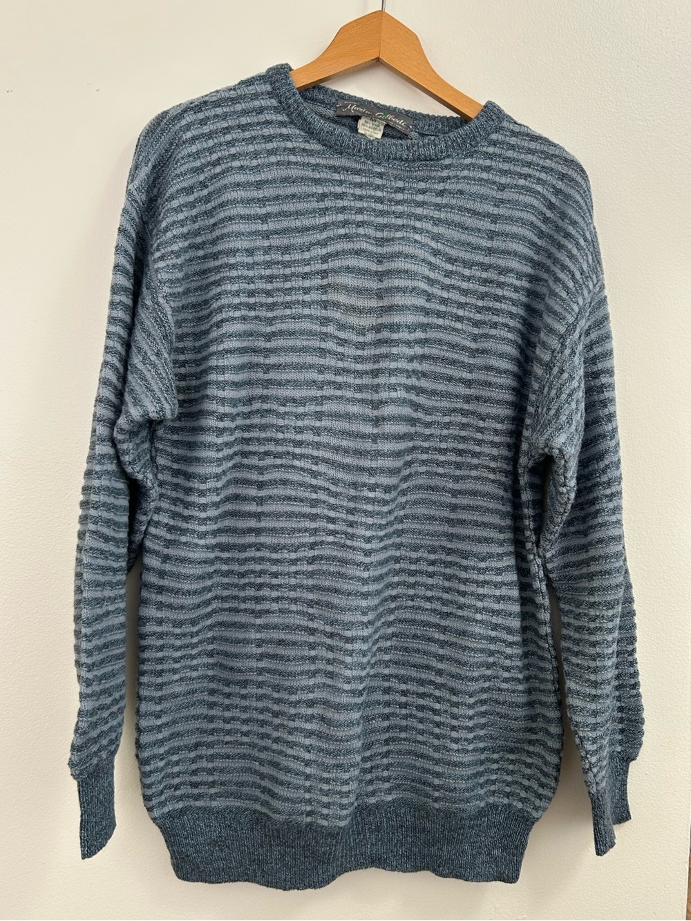 Mario Gilbert - Men's Textured Striped Crewneck Sweater in Dusty Blue (medium)